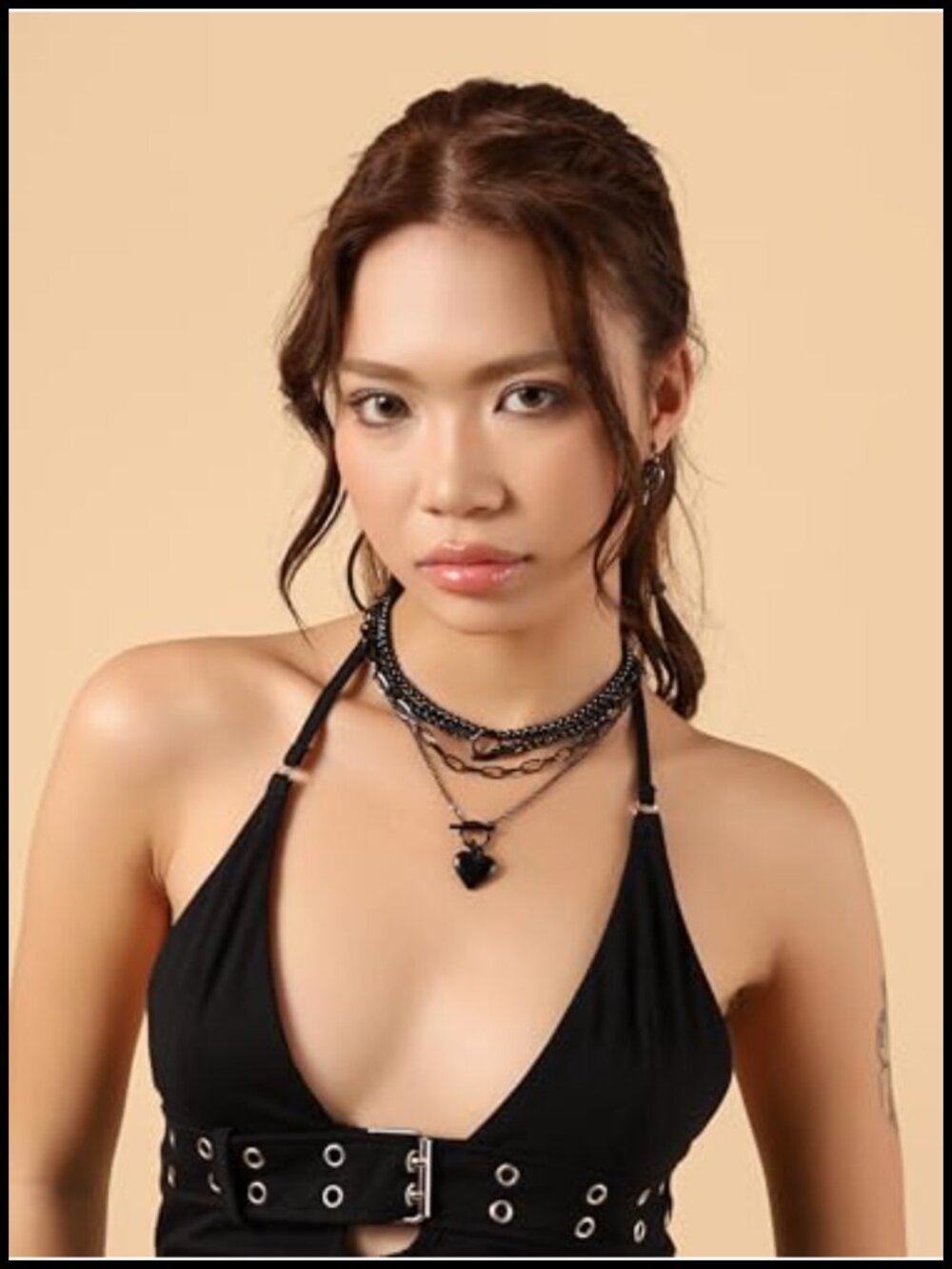 Layered Heart Beaded Choker Necklace, Gothic Punk Y2K - Picture 2 of 6